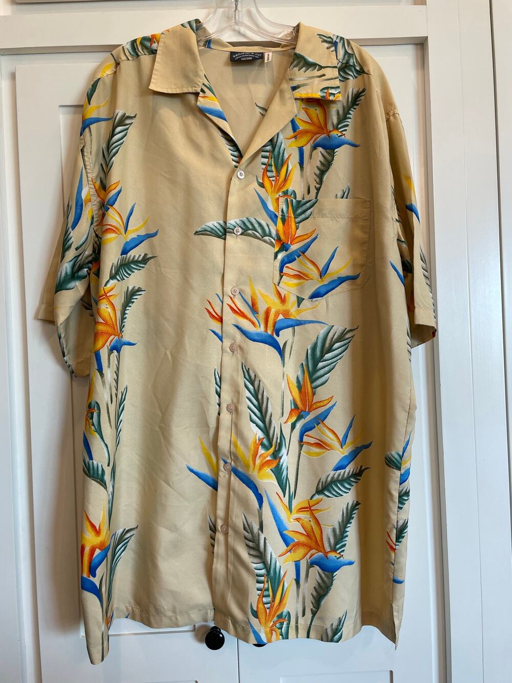 Pacific & Co Hawaiian Shirt, button up 2XL Men's  tan and floral